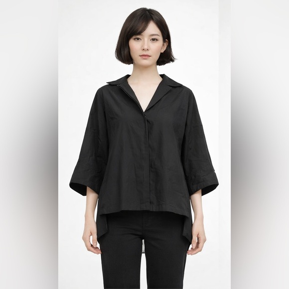DÉ MOO Tops - DEMOO Black Cotton Nylon Asymmetrical Button Down Top Korean Designer S/M